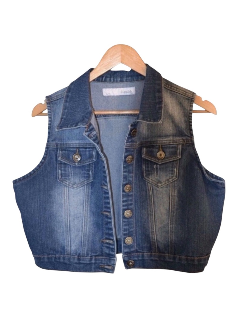 Liquid cropped jeans jacket sleeveless youth sleevless denim jacket vest XL